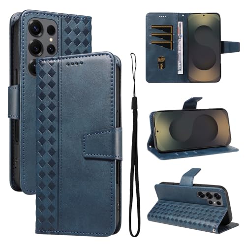 Housse bleu Samsung Galaxy S26 Plus étui portefeuille cuir magnétique pour le quotidien