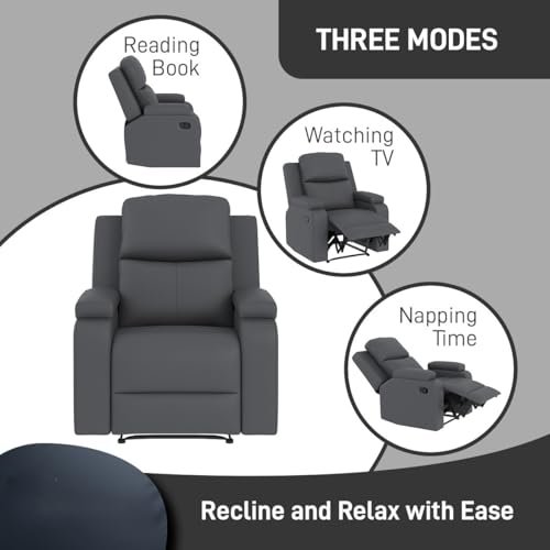 Image of Amazon Brand - Solimo Emerald | Single Seater Sofa Recliner | Manual Recliner (Leatherette Grey)