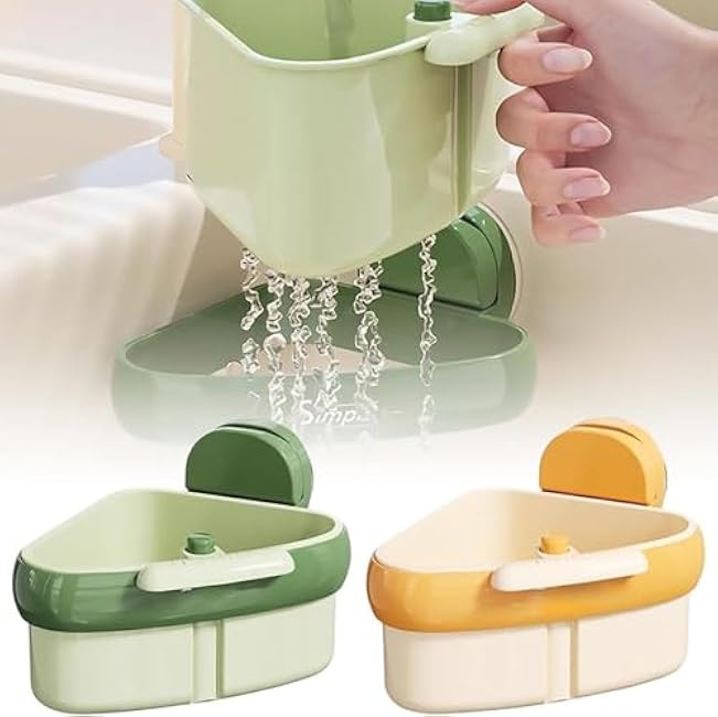 Cureaway Suction Cup Sink Corner Rack, Cureaway Corner Hanging Sink Strainer,Triangular Sinks Basket, With Fine Mesh Drain Hole Say Goodbye to Gross Food Scraps and Smelly Sinks(Green+Yellow)