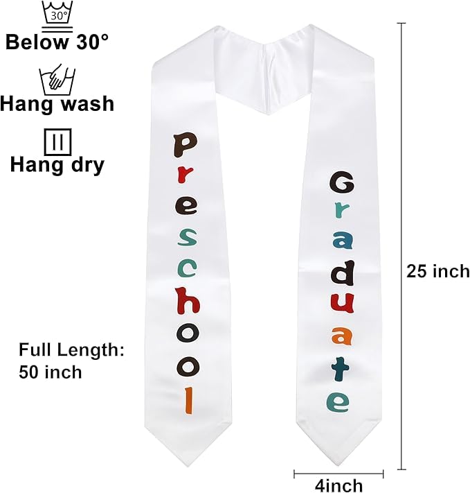 10PCS Unisex Kindergarten Preschool Graduation Stole Sash for Kids, White with Colorful Words3