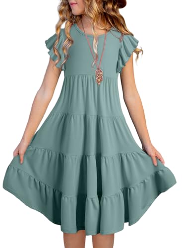 blibean Girls Summer Boho Sun Dress Tween Ruffles Tiered Dresses Size 6-15 Years