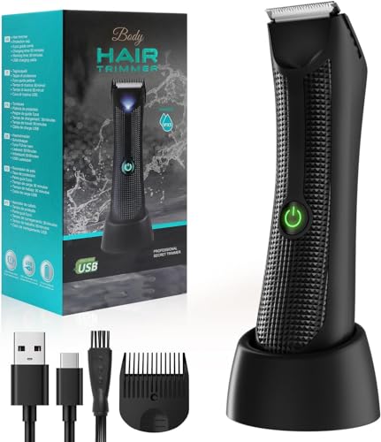 elestyle Rifinitore per Corpo Uomo, Rasoio Parti Intime Uomo, Set Tagliacapelli a Secco e Bagnato - Impermeabile, ricaricabile, 90 Min Autonomia Senza Fili Nero