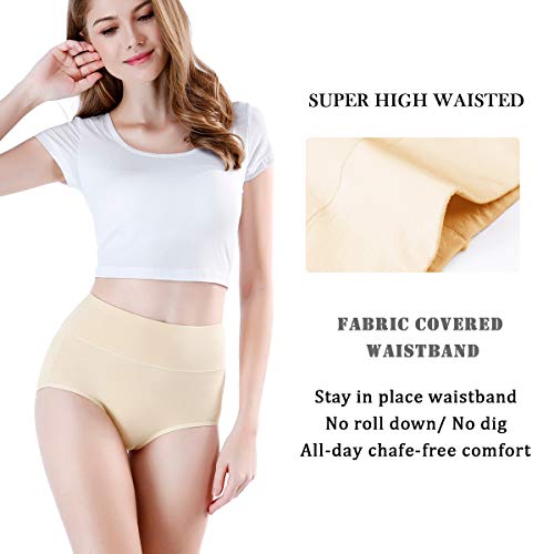 Image of wirarpa Women's Cotton Underwear High Waist Full Coverage Brief Panty Multipack