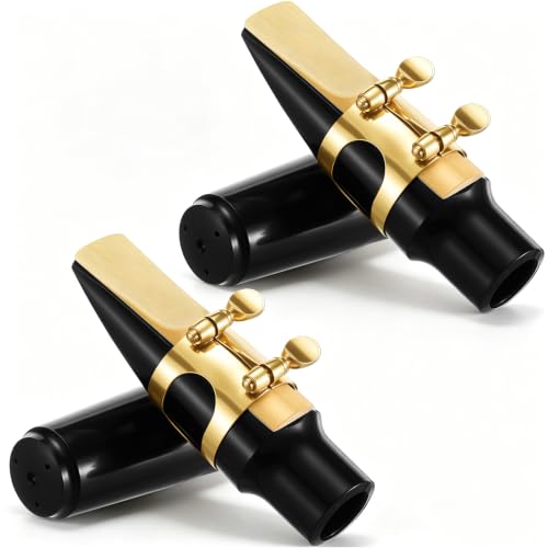 Image of 2 Sets Tenor Saxophone Mouthpiece Kit Gold Tone Tenor Sax Accessories with Reeds Ligatures and Plastic Caps B Flat Replacement Parts for Beginner Professional Player Band Practice Music Class