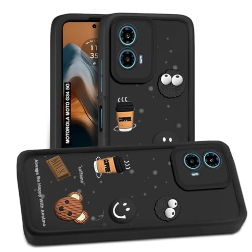 Image of AESTMO Back Case Cover for Moto G34 / G45 5G Cover | Cute Fun Cartoon 3D Ball | Coffee Silicone Case | Full Body Protection | Camera Protection Back Cover for Moto G34 / G45 5G (Black)