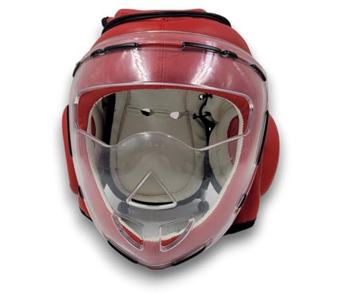 Head Gear Clear Plexiglass Cage Leather (Red, Medium)