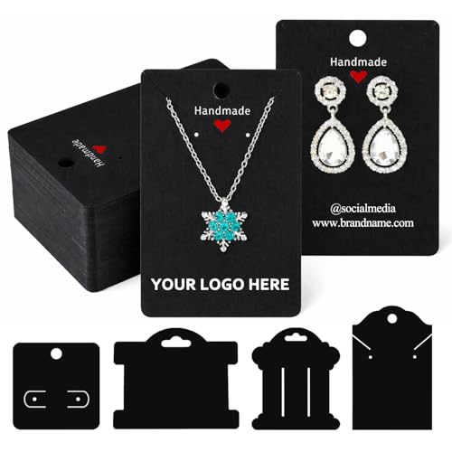 50-500 Pack Custom Jewelry Display Cards Bulk,Earring Cards with Personalized Logo,Jewelry Packaging Necklace Bracelet Keychain Hair Tie Tags for Small Business Handmade Jewelries (Cardboard)