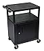 Luxor 34" H Mobile Multipurpose Utility Storage Audio Video Presentation Cart with 3 Shelves, Locking Cabinet and Ergonomic Push Handle - Black