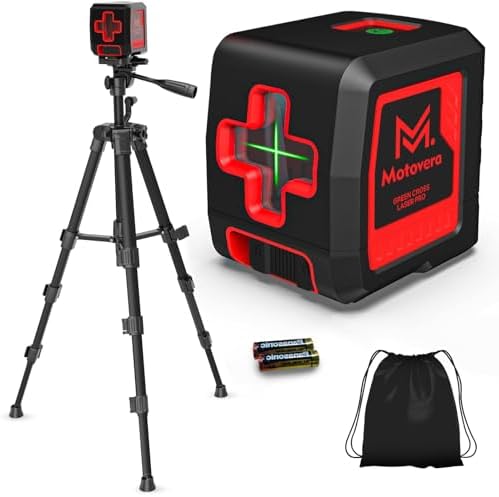 Motovera 100-foot green cross-line laser level with tripod