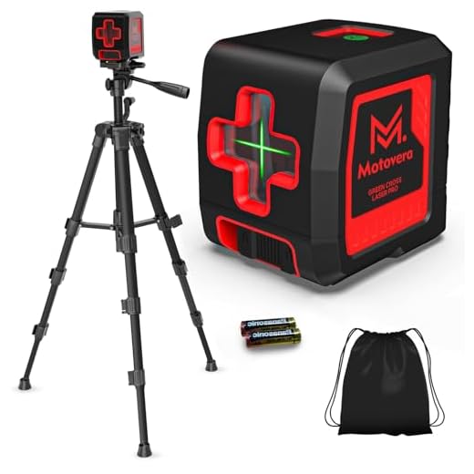 Motovera Self Leveling Laser Level 100ft, Green Cross Line with Tripod, 4 Brightness Modes & Pulse Function, Manual & Self-Leveling Modes, IP54 Waterproof for Picture Hanging, Tile, DIY Construction