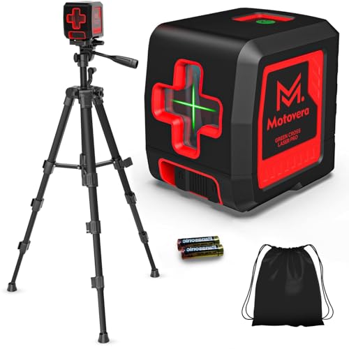 Motovera Self Leveling Laser Level 100ft, Green Cross Line with Tripod, 4 Brightness Modes & Pulse Function, Manual & Self-Leveling Modes, IP54 Waterproof for Picture Hanging, Tile, DIY Construction by Motovera - Used condition - US$37.99