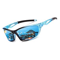 Long Keeper Occhiali da Sole Sportivi polarizzati per Uomo Donna Protezione UV400 Occhiali Sportivi Per Running Montagna Pesca Bici Tennis Montatura Leggera (Nero Blu)
