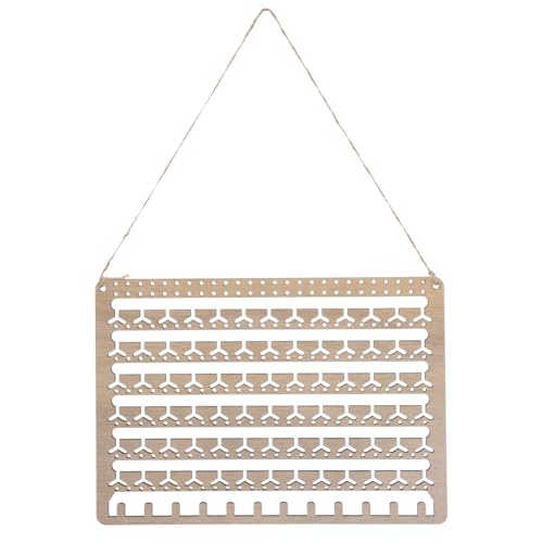 OUNONA Soporte Organizador de Pendientes de Pared Rectangular de Madera Natural, Perchero Colgante para Collares y Pulseras, Expositor Ahorrador de Espacio para Joyas en Dormitorio y