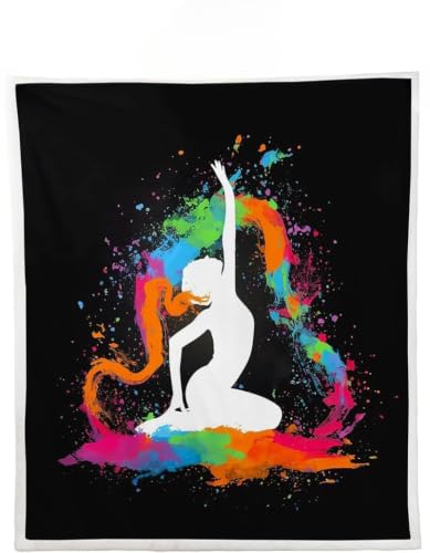 Ballet Blanket for Bed Chair,Ballerina Ballet Dancer Fleece Blanket 90"x90",Colorful Graffiti Tie Dye Throw Blanket,Gymnastics Sports Sherpa Blanket Gifts for Ballet Lovers Teal Orange Pink Red Green