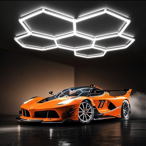 6-Hex Lámpara de techo LED hexagonal para garaje-31pcs luces de tubo, 248W 6500K luces LED de techo conectables para taller, garaje, almacén, gimnasio,sala de lavado para el cuidado del automóvil