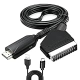 Convertisseur Péritel vers HDMI 1080P, Adaptateur Peritel Scart vers HDMI avec 1080P/720P pour TV HD, PS3, Xbox, VHS, DVD, Sky, Blu ray, Avec Câble Intégré, Plug & Play CA 100 240V 50/60HZ, CC 5V/1A