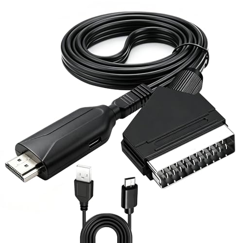 Toolivex Euroconector a HDMI Convertidor Scart 1080P, Adaptador Euroconector a HDMI con Cable HDMI USB, Conversor Euroconector a HDMI Plug & Play para TV HDTV VHS DVD STB PS2 PS3 Xbox Sky BLU-Ray