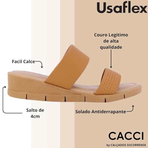 Tamanco Feminino Conforto Couro Baixo Usaflex Aa1016