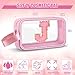 Vodolo Initial Makeup Bag,Letter J Cute Clear Monogrammed Cosmetic Travel Bag for Womens Girls,Personalized Pink Aesthetic Traveling Make Up Organizer Bag for Beach,Waterproof Toiletry Bag