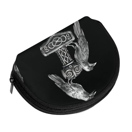 Viking Thor Hammer Mjolnir With Odin Ravens Coin Purse Wallet Bag Cash Change Shell Pouch2