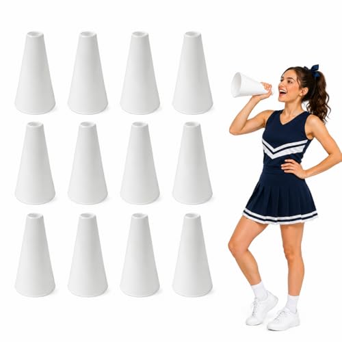 Fun Express White Plastic Mini Cheer Megaphones 8-Inch Bulk 12-Pack