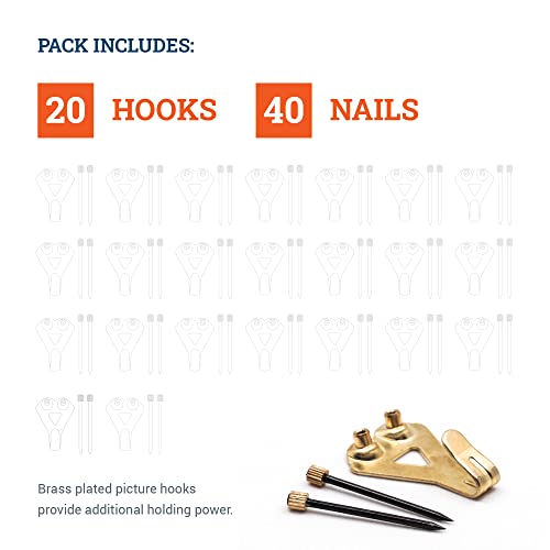 Heavy Picture Hangers 50 Lbs - 20 Pack - Picture Hangers For Plaster Walls - Picture Hanging Hooks #TOP3