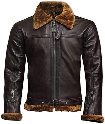 Image of Men's B3 Real Leather Aviator Bomber Jacket with Faux Shearling, RAF Winter Coat