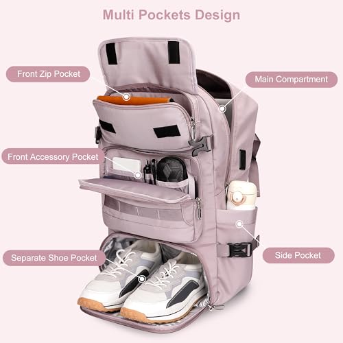 PIJUSHI Travel Backpack for Women Carry on Duffle Bag Backpack For Airplanes Luggage Rucksack with Shoe Compartment(PE048 Light Purple)4