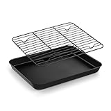 TeamFar Toaster Oven Pan with Cooling Rack Set, 10.5 x 8 x 1 Inch Carbon Steel Small Baking Pan Tray with Nonstick Coating Rack for Baking...