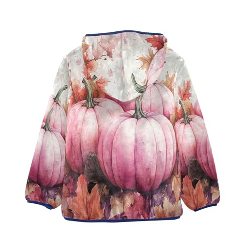 Pink Pumpkins Autumn Leaves Toddler Fleece Jacket Girl Boys Hooded Fleece Jacket Coat Warm Outwear Zip-up 3-10T2