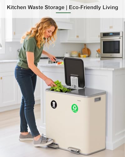 Lovewind 2×11.5 Gallon Dual Trash Can, Stainless Steel Dual Garbage and Recycling Can with Foot Pedal, 90° Stay-Open Lid, Large Dual Compartment Trash Recycling Bins Kitchen, Apricot - image 6