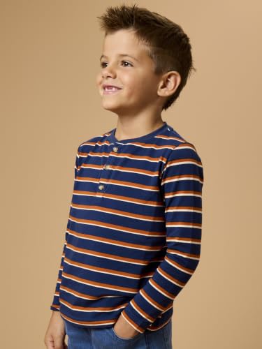 Image of RUGGEDBUTTS Baby /Toddler Boys Long Sleeve Henley Tee - Knit Henley Shirt | 4-Way Stretch Fabric, Button-Up Placket, Fade And Snag Resistant, Lightweight Unlined Design, Monogram Ready