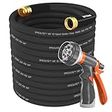 SPECILITE Garden Water Hose 200 ft x 5/8 in Heavy Duty, Flexible and Lightweight, Burst 600 psi, Kink-less Hybrid Rubber Pipe for Backyard, 3/4'' Brass Fittings, Black