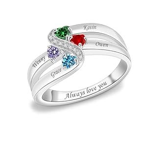 Sterling Silver Mothers Rings with 1-6 Birthstones Women Personalized Family Name Custom Rings for Mom Grandma Nana