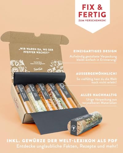 Foto von TIMBER TASTE® Gewürze Geschenkset Frauen - 5 exotische Gewürzmischungen aus aller Welt | Gewürzbox | Gewürzset Geschenk | Feinkost Idee | Besondere Spezialitäten Geschenk Küche zum Geburtstag