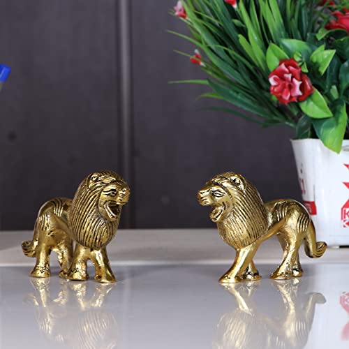 Image of KridayKraft Metal Lion Pair in Fine Finishing & Decorative for Home /Office & Table (Gold, Standard), 11 cm , 5 cm