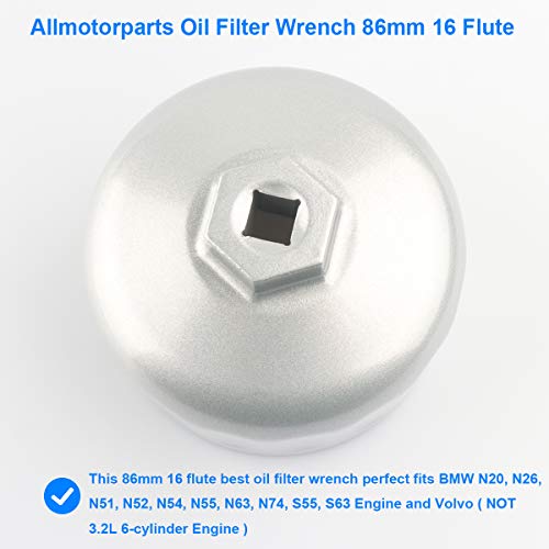 Oil Filter Wrench, 86MM 16 Flute for Cartridge Cap Compatible with BMW Volvo - N52 N54 N55 E90 F10 F30 128i 135i 320i 325i 328i xi 335i 525i 528i 530i 535i 550i X1 X3 X5 Z4, XC90 XC70 V70 S60 S80,More