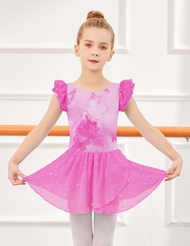 Image of Arshiner Girls Ruffle Sleeve Ballet Dance Dress Tutu Skirted Leotard
