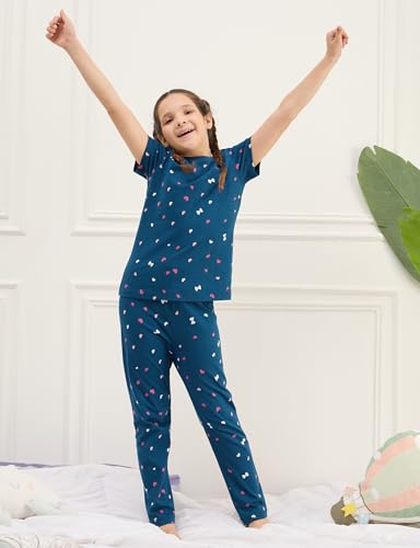 Image of Amazon Brand - Symbol Girls 100% Cotton Night Suit Set |Half Sleeves T-Shirt & Pajama Set | Age 2-14 Years