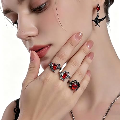 Image of figurine 3Pcs Gothic Rings, Rings for Man, Gothic Jewellery for Men and Women, Dark Aesthetic Rings for Daily Goth Fashion and Music Events