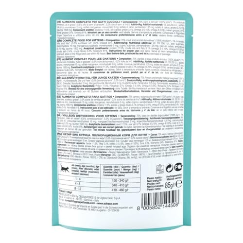 Schesir BIO, Vollwertige Nassnahrung für Kätzchen, Hähnchenpaté, Ohne Getreide, In Beuteln, Glutenfrei, 16 x 85 g