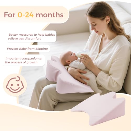 Image of EKEPE Nursing Reflux Prop for Baby Gas, Colic Relief & Burp, Tummy Time Mat for Feeding, Neck, Shoulder and Body Support, Activity Support for Newborns and Infant 0-12 Months - Pink