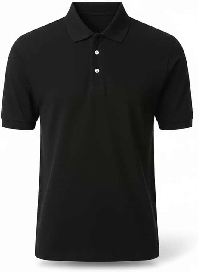 Short Sleeve Luxe Touch Polo, Heavyweight Pique Casual 100% Cotton Polo Shirt for Men 8 Oz