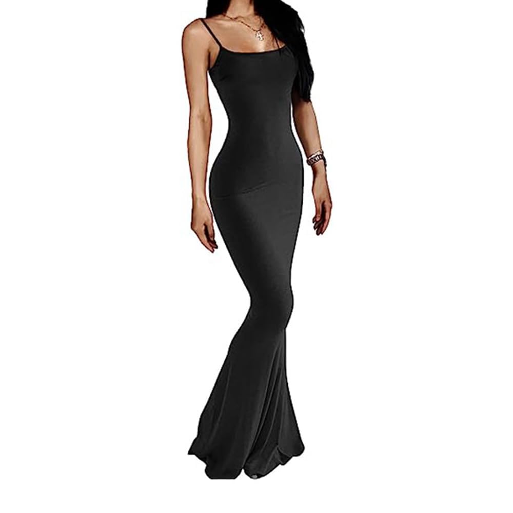 Vestito Donna Spaghetti Abito Sirena Elegante da Cerimonia Vestiti Estivi Lungo Abiti da Sera Formale Vestito Aderente Senza Schienale per Festa Matrimonio (M)