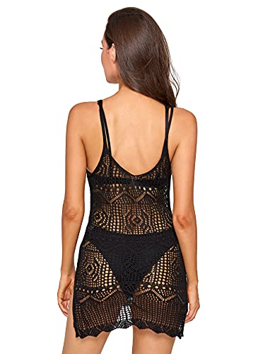 Verdusa Women's Split Side Sleeveless Hollow Out Crochet Bikini Cover Up Dress2