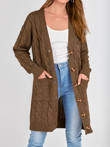 Image of PRETTYGARDEN Womens Cable Knit Button Long Cardigan Sweaters