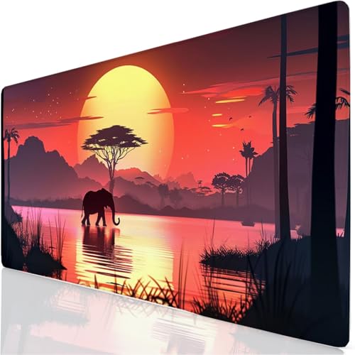 Tapis de Souris XXL 120x60cm Grand Tapis de Souris Rouge Mouse Pad Éléphant sous Main Bureau, Base en Caoutchouc Antidérapante, Haute Précision et Rapidité Accessoire Bureau pour Gamer, Maison YG-211