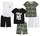 Dreamstar Girls Bike Short Set - 6 Piece Graphic Tee Shirts and Athletic Performance Bike Shorts for Girls Activewear Set, Size 7-8, Camo Hearts/Believe