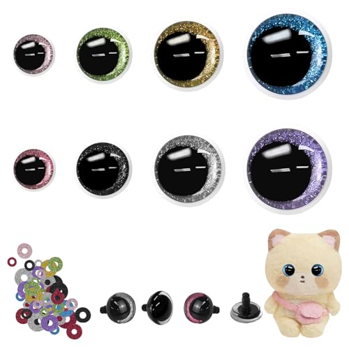 Buyongwant Safety Eyes for Crocheting with Washers, 12-25mm Amigurumi Eyes 3D Glitter, 72Pcs Moon Stuffed Crochet Eyes for Animal Doll Crafts, Multicolor