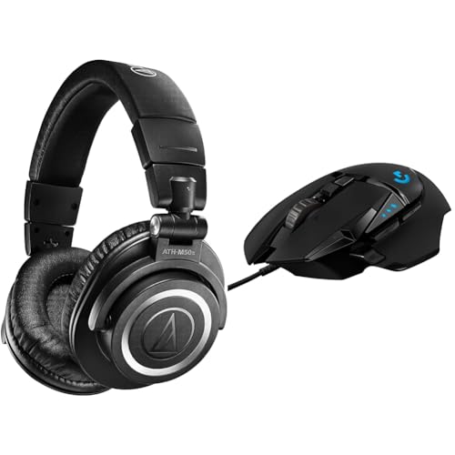 Audio-Technica M50xBT2 Kabelloser Kopfhörer Schwarz & Logitech G502 Hero High-Performance Gaming-Maus mit Hero 25K DPI optischem Sensor
